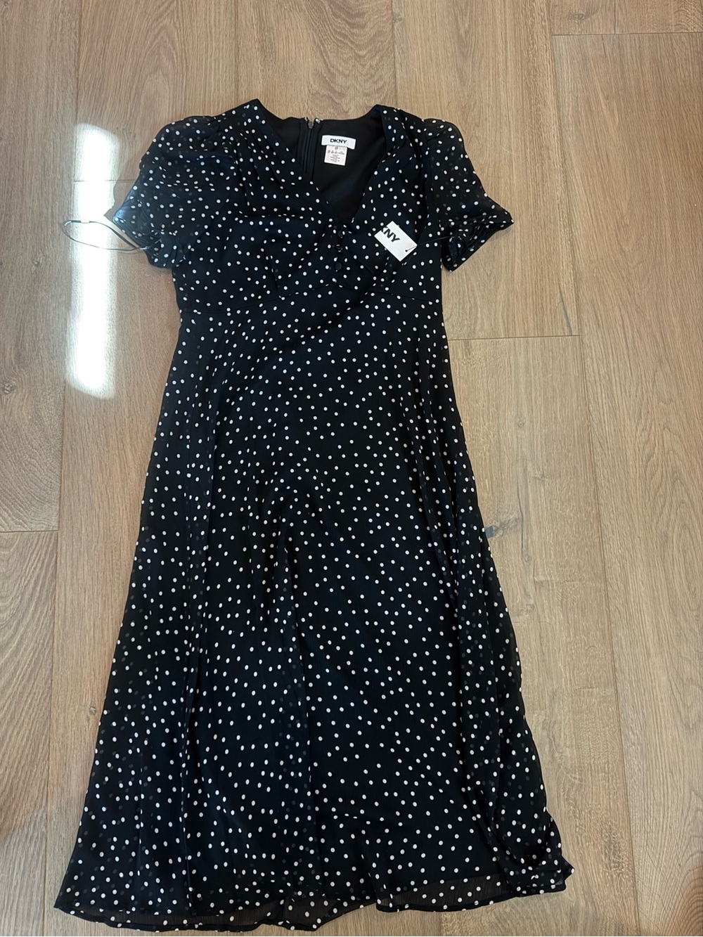 NWT DKNY Black & White Polka Dot Midi Dress Size 6P
